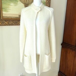 Vintage 1970's Longline Acrylic Wool Ivory Cardigan Sweater Size M